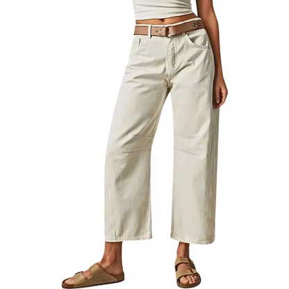 💝Last Day Promotion⚡- Solid Stitch Detail Mid Waist Crop Baby Barrel Pants