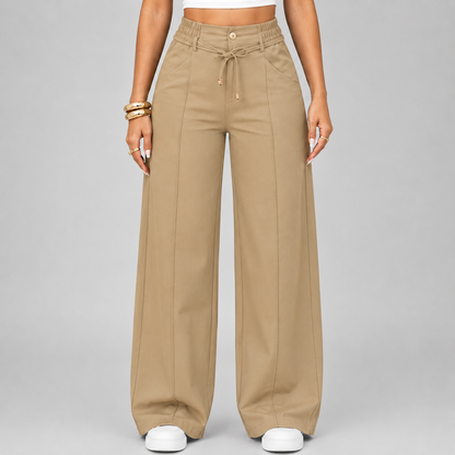 New Summer Linen Cotton High Rise Wide Leg Pants Adjustable Drawstring Waist Soft Sweat Wicking Loose Fit Daily Wear Pants For Women