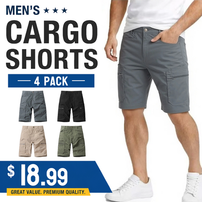 Multi Pack Men Casual Work Cargo Shorts, Button Waist Belt Loops, Secure Zip Side Cargo Pockets Lightweight Outdoor Walking Short Pants