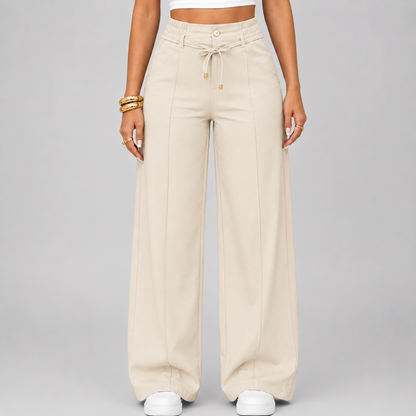 New Summer Linen Cotton High Rise Wide Leg Pants Adjustable Drawstring Waist Soft Sweat Wicking Loose Fit Daily Wear Pants For Women