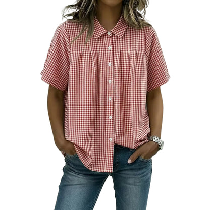 Women's Casual Gingham Checkered Shirt - Relaxed Fit Plaid Blouse
