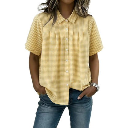 Women's Casual Gingham Checkered Shirt - Relaxed Fit Plaid Blouse