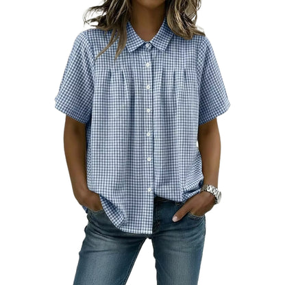 Women's Casual Gingham Checkered Shirt - Relaxed Fit Plaid Blouse
