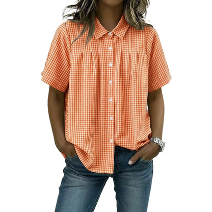Women's Casual Gingham Checkered Shirt - Relaxed Fit Plaid Blouse