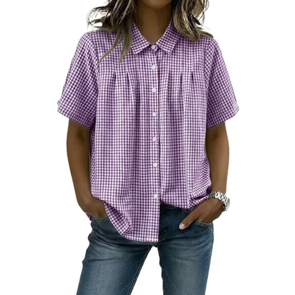 Women's Casual Gingham Checkered Shirt - Relaxed Fit Plaid Blouse
