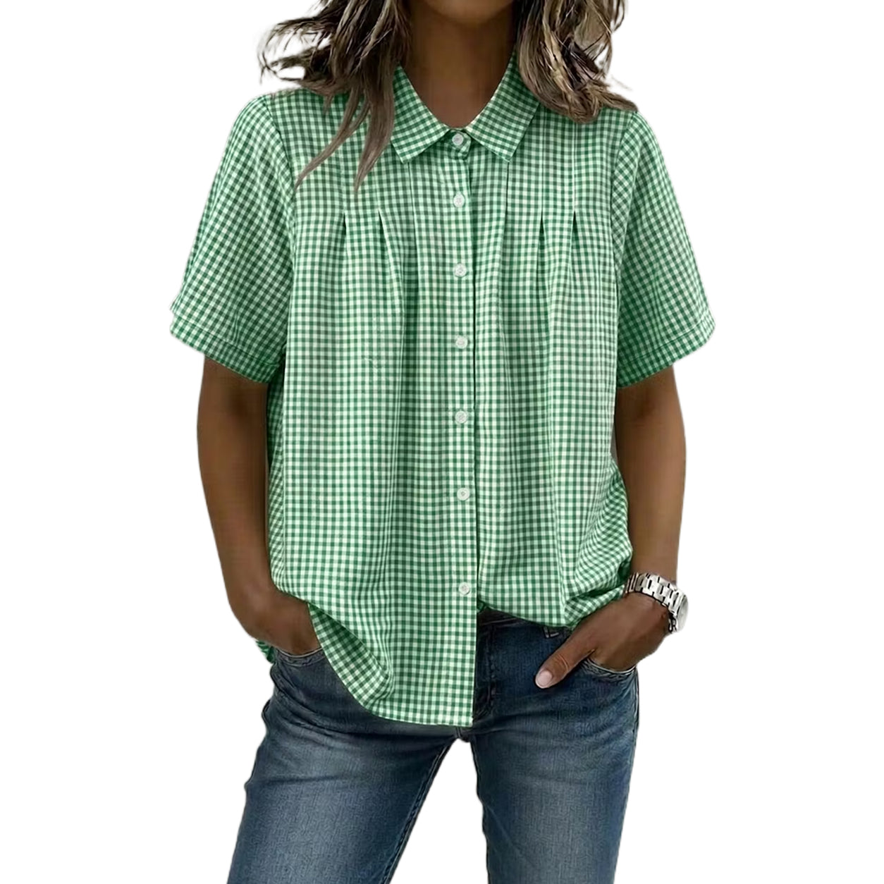 Women's Casual Gingham Checkered Shirt - Relaxed Fit Plaid Blouse