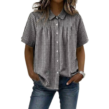 Women's Casual Gingham Checkered Shirt - Relaxed Fit Plaid Blouse