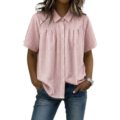 Women's Casual Gingham Checkered Shirt - Relaxed Fit Plaid Blouse