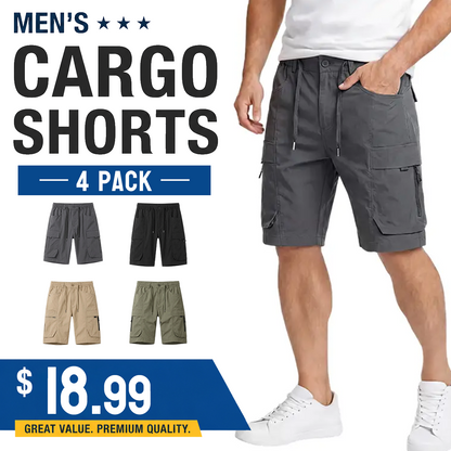 Multi Pack Men Casual Work Cargo Shorts, Button Waist Belt Loops, Secure Zip Side Cargo Pockets Lightweight Outdoor Walking Short Pants