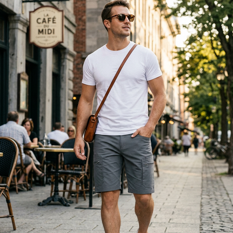 Multi Pack Men Casual Work Cargo Shorts, Button Waist Belt Loops, Secure Zip Side Cargo Pockets Lightweight Outdoor Walking Short Pants