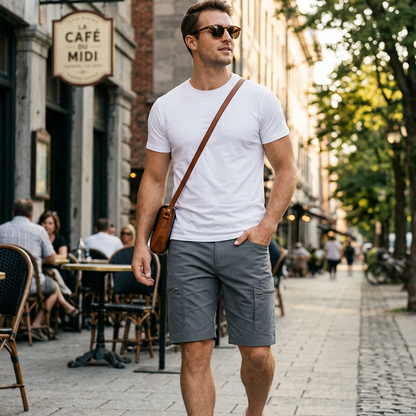 Multi Pack Men Casual Work Cargo Shorts, Button Waist Belt Loops, Secure Zip Side Cargo Pockets Lightweight Outdoor Walking Short Pants