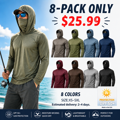 ✨Men's UPF 50+ Long-Sleeve Sun-Protection Hoodie (with Sleeve Pocket and Face Mask)✨