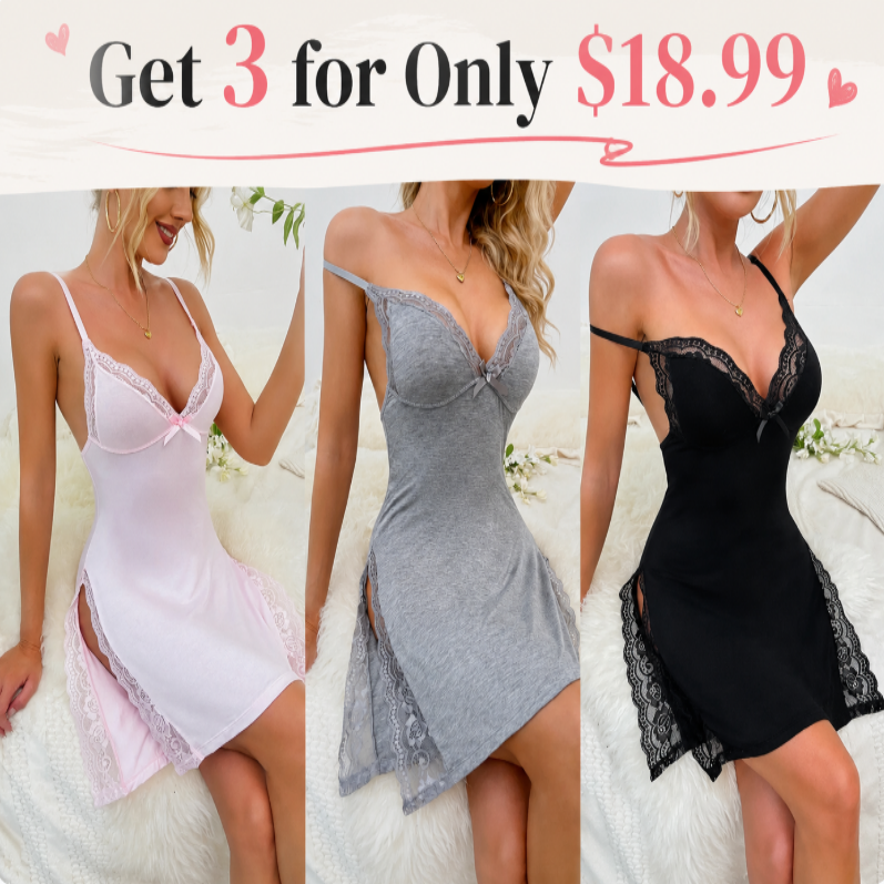 Women's Lace Trim Modal Cami Nightgown, Soft Lightweight Side Slit Sleep Dress Casual Lounge Wear