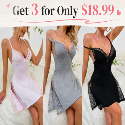 Women's Lace Trim Modal Cami Nightgown, Soft Lightweight Side Slit Sleep Dress Casual Lounge Wear