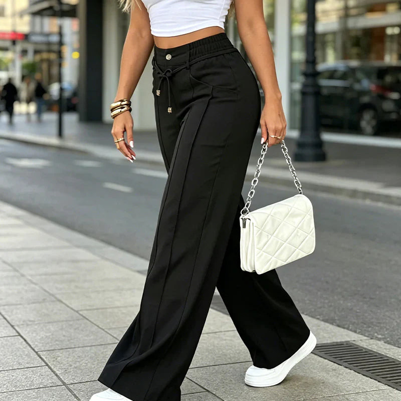 New Summer Linen Cotton High Rise Wide Leg Pants Adjustable Drawstring Waist Soft Sweat Wicking Loose Fit Daily Wear Pants For Women