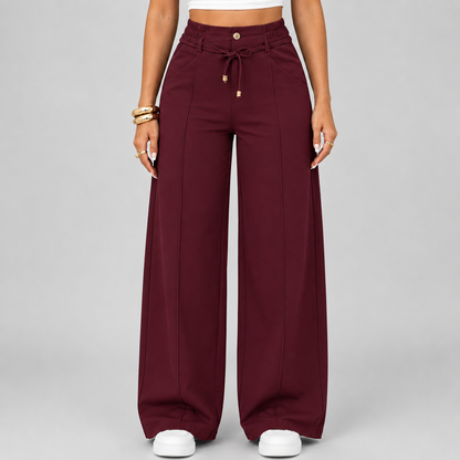 New Summer Linen Cotton High Rise Wide Leg Pants Adjustable Drawstring Waist Soft Sweat Wicking Loose Fit Daily Wear Pants For Women