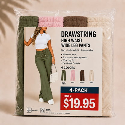 New Summer Linen Cotton High Rise Wide Leg Pants Adjustable Drawstring Waist Soft Sweat Wicking Loose Fit Daily Wear Pants For Women