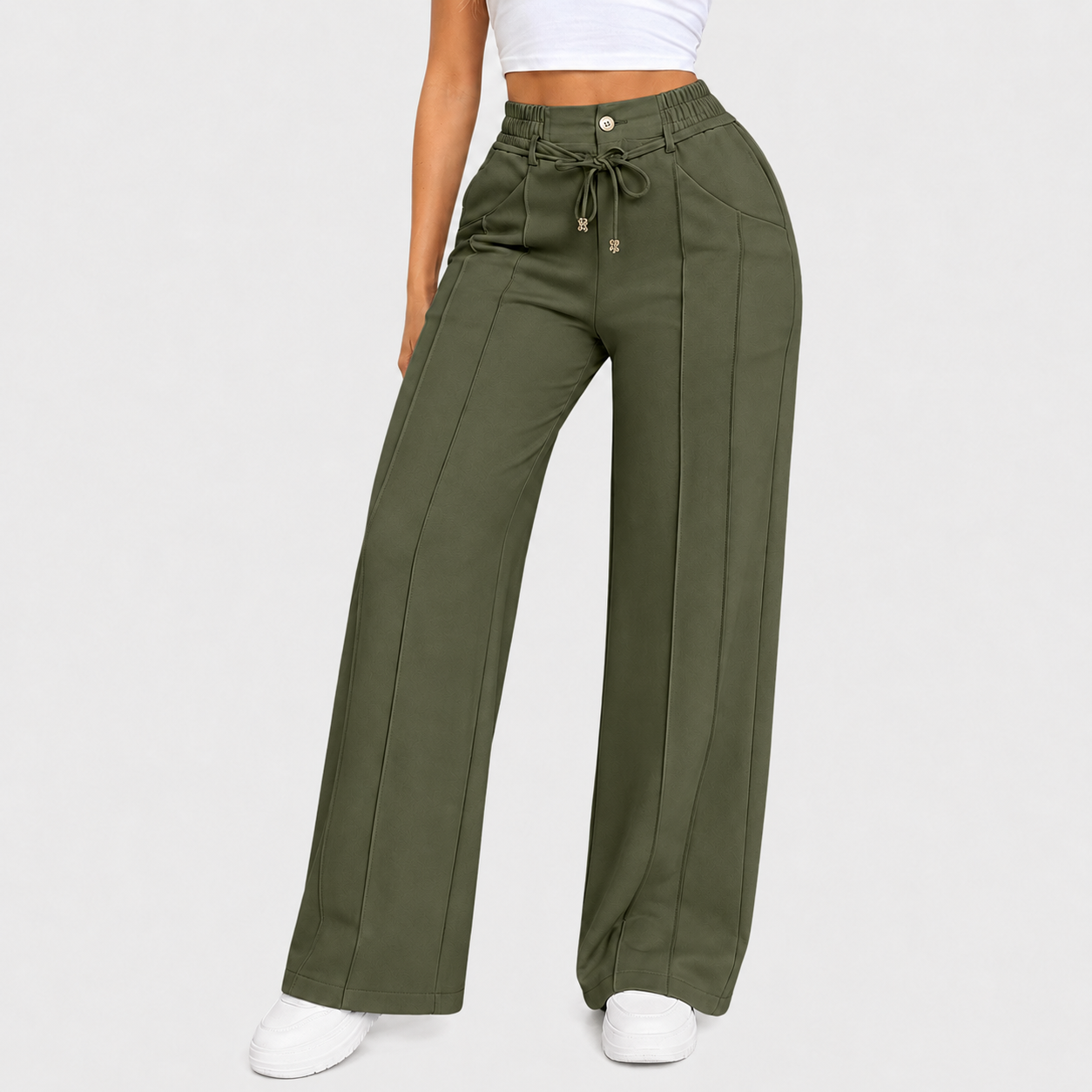 New Summer Linen Cotton High Rise Wide Leg Pants Adjustable Drawstring Waist Soft Sweat Wicking Loose Fit Daily Wear Pants For Women