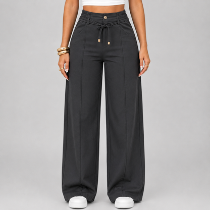 New Summer Linen Cotton High Rise Wide Leg Pants Adjustable Drawstring Waist Soft Sweat Wicking Loose Fit Daily Wear Pants For Women