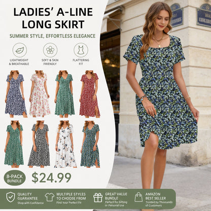 Women Square Neck Ditsy Floral Dress, Ruffle Empire Waist A-Line Sundress With Pockets
