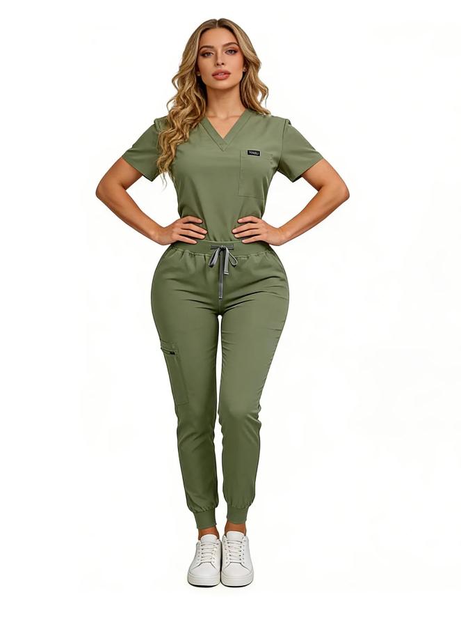 Women's Daily Wear Two-Piece Outfit, Anti-Pilling Lightweight Breathable Multi-Pocket Top & Side Pocket Jogger Pants