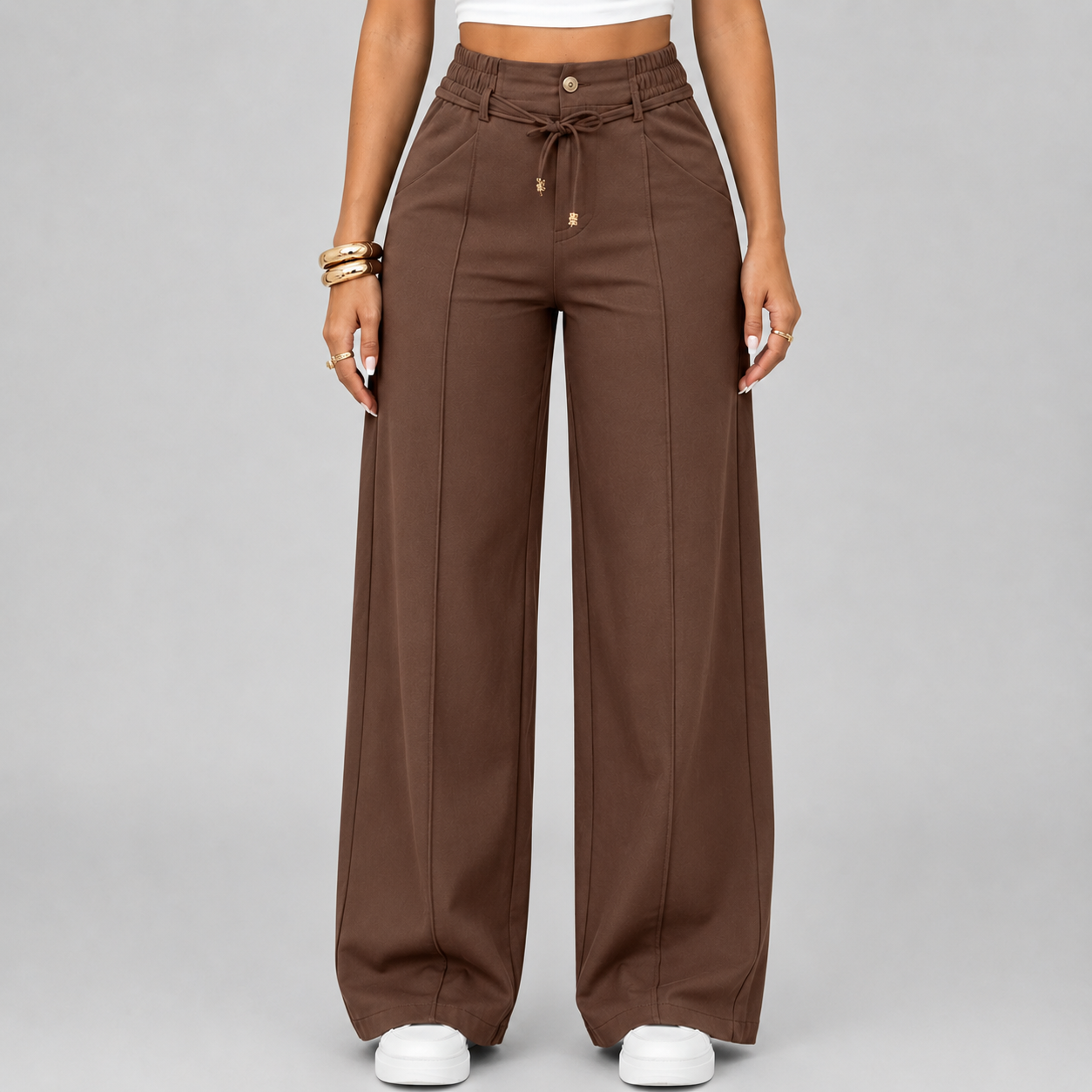 New Summer Linen Cotton High Rise Wide Leg Pants Adjustable Drawstring Waist Soft Sweat Wicking Loose Fit Daily Wear Pants For Women