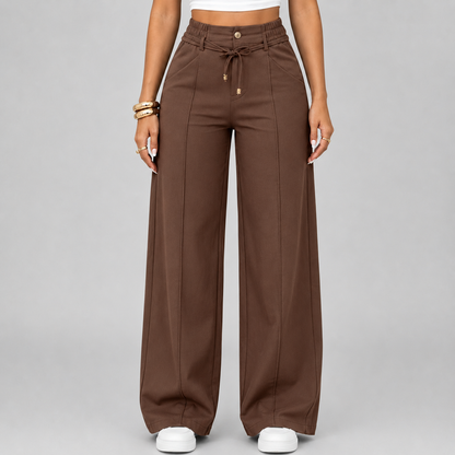 New Summer Linen Cotton High Rise Wide Leg Pants Adjustable Drawstring Waist Soft Sweat Wicking Loose Fit Daily Wear Pants For Women