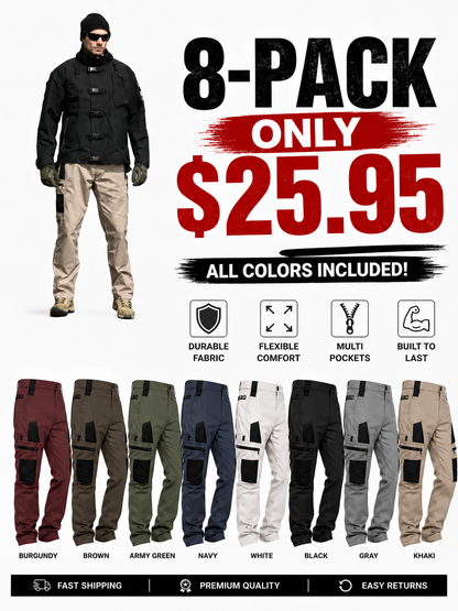 Mens Ripstop Tactical Cargo Trousers Zip Side Pockets