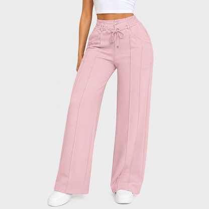 New Summer Linen Cotton High Rise Wide Leg Pants Adjustable Drawstring Waist Soft Sweat Wicking Loose Fit Daily Wear Pants For Women
