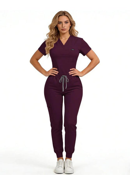 Women's Daily Wear Two-Piece Outfit, Anti-Pilling Lightweight Breathable Multi-Pocket Top & Side Pocket Jogger Pants