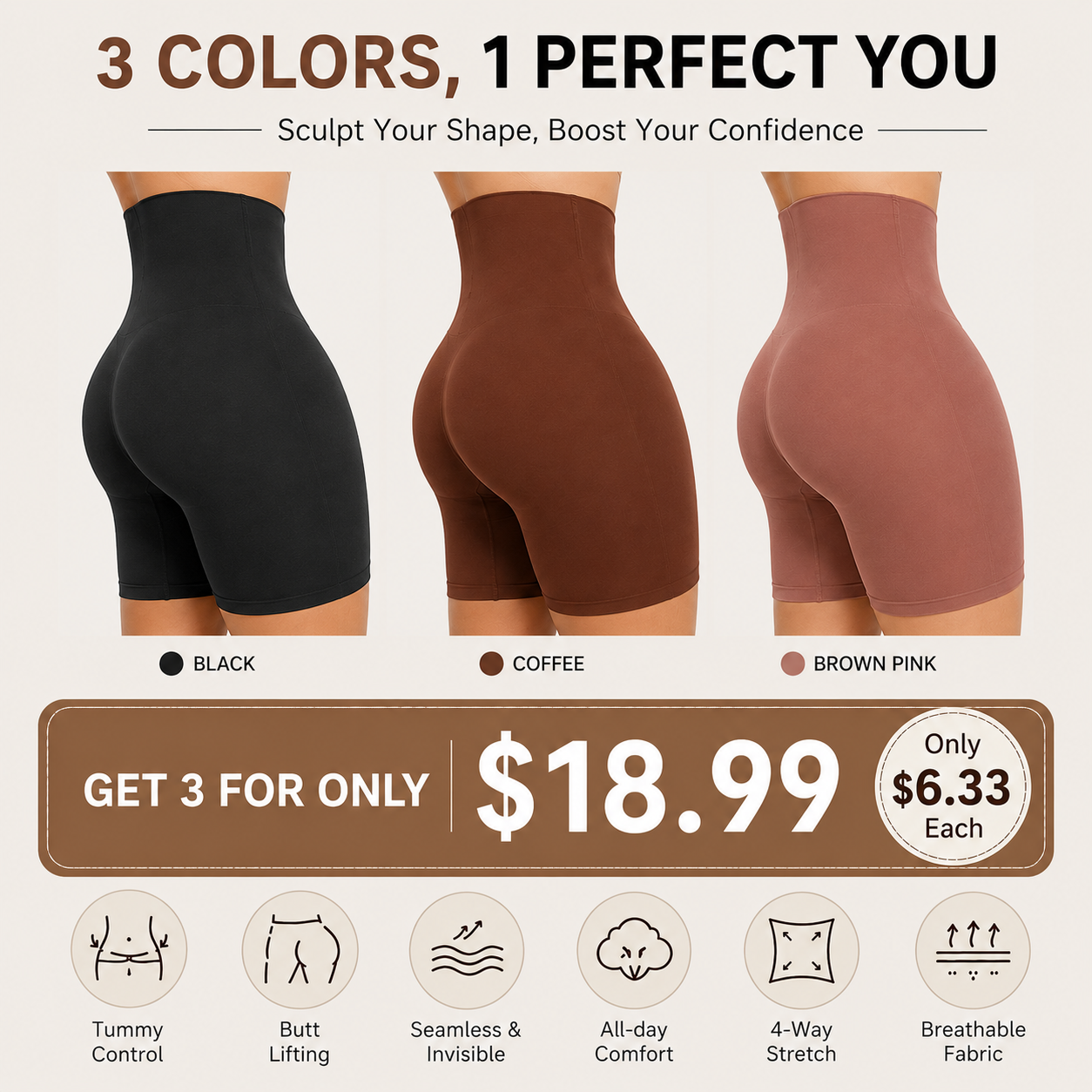 Women High Waisted Seamless Sculpting Underwear Tummy Control Body Shaper Thigh Slimming Shapewear Shorts