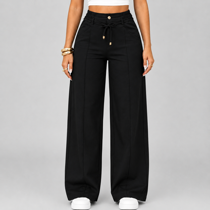 New Summer Linen Cotton High Rise Wide Leg Pants Adjustable Drawstring Waist Soft Sweat Wicking Loose Fit Daily Wear Pants For Women