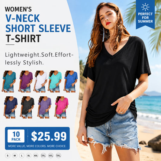🔥 Women's V-Neck Everyday Tee | Ultra-Soft, Flattering Fit & All-Day Comfort 💖