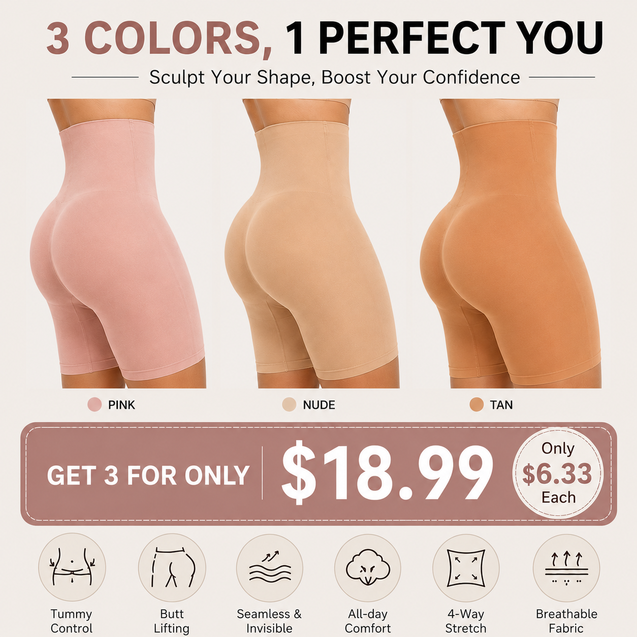 Women High Waisted Seamless Sculpting Underwear Tummy Control Body Shaper Thigh Slimming Shapewear Shorts